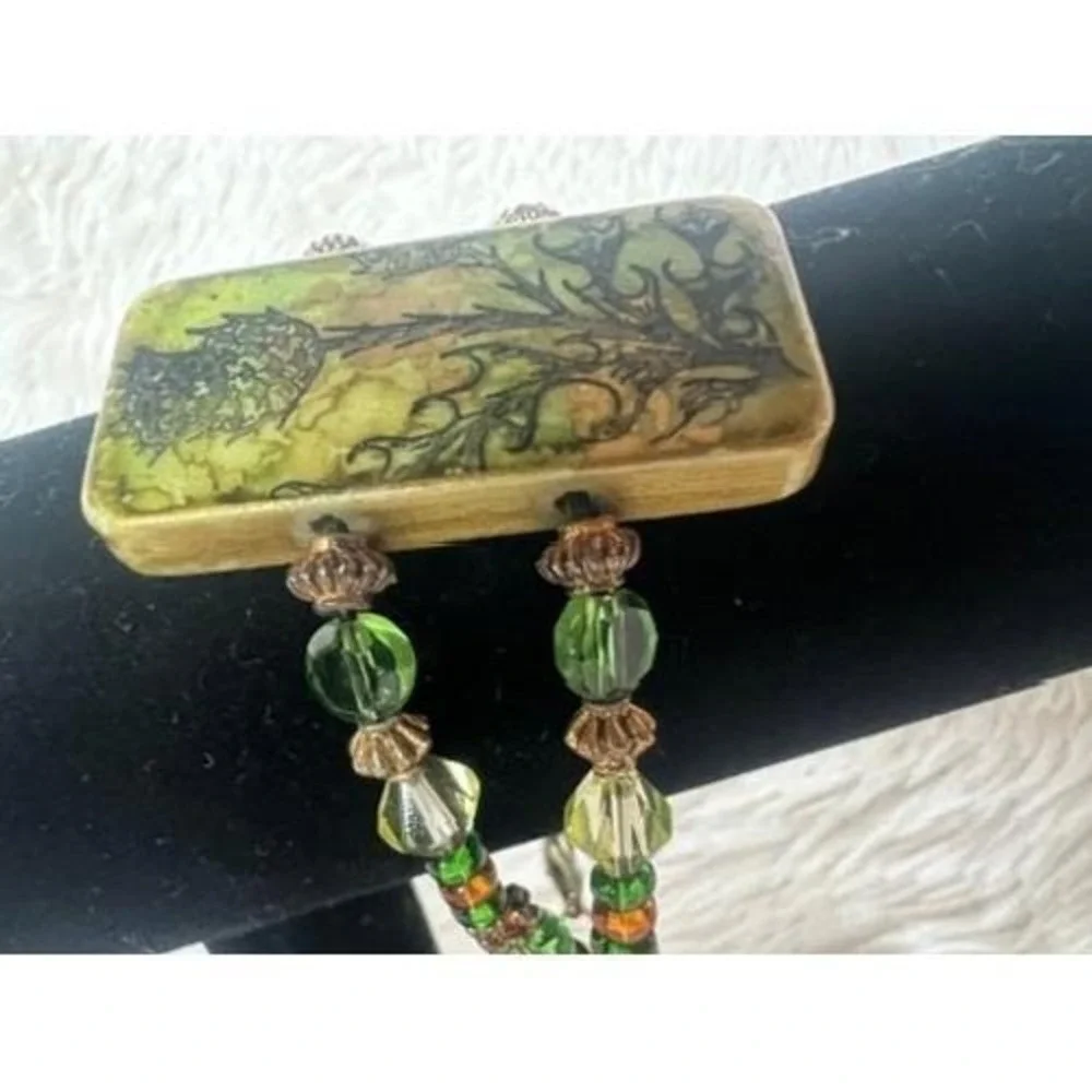 Domino Thistle Bracelet‎ Vintage Green Botanical Whimsigoth Mahjong